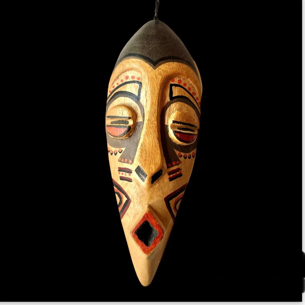 Mini Mask Carved Wood African Artisan Crafted Hand Made Theater Wall Hanging